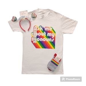 LGBTQ Pride Tshirt Love Wins Headband Rainbow Knee High Socks NEW Celebrate It S